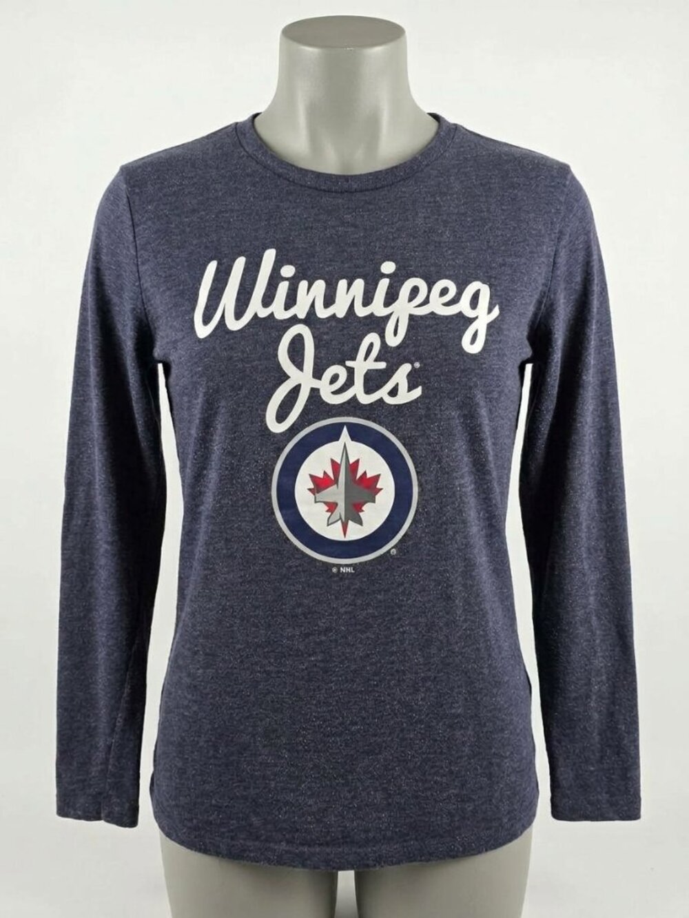 NHL Winnipeg Jets Women's Long Sleeve Graphic T-Shirt - Heathered Navy (XS)